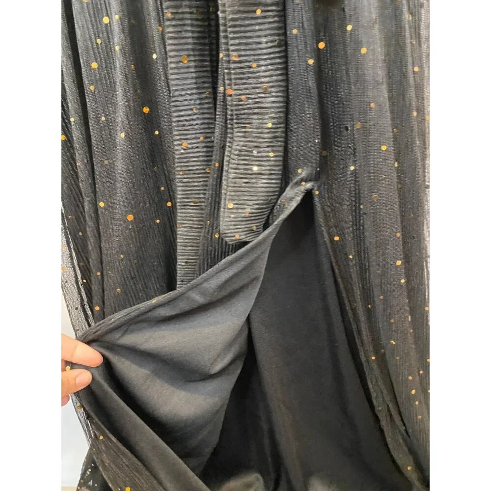 Baltic Born Abigail Sparkle Gown Black Gold Sequins Semi Sheer V Neck Medium New - Picture 10 of 14